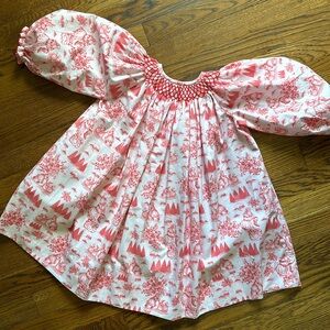 Boutique girls 3t smocked red white Christmas Santa toile classic dress